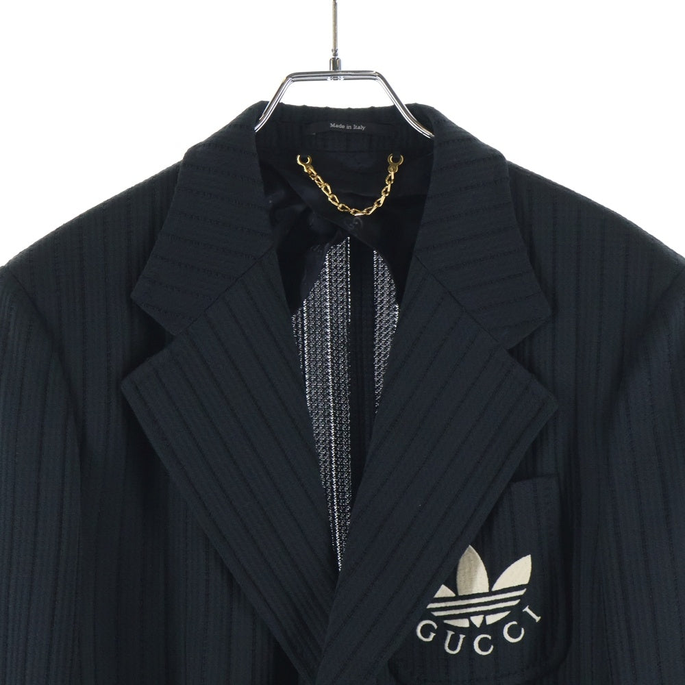 GUCCI(グッチ) ×adidas アディダス トレフォイル ロゴ刺繍 サイドライン テーラードジャケット ブラック 721088ZAKQM