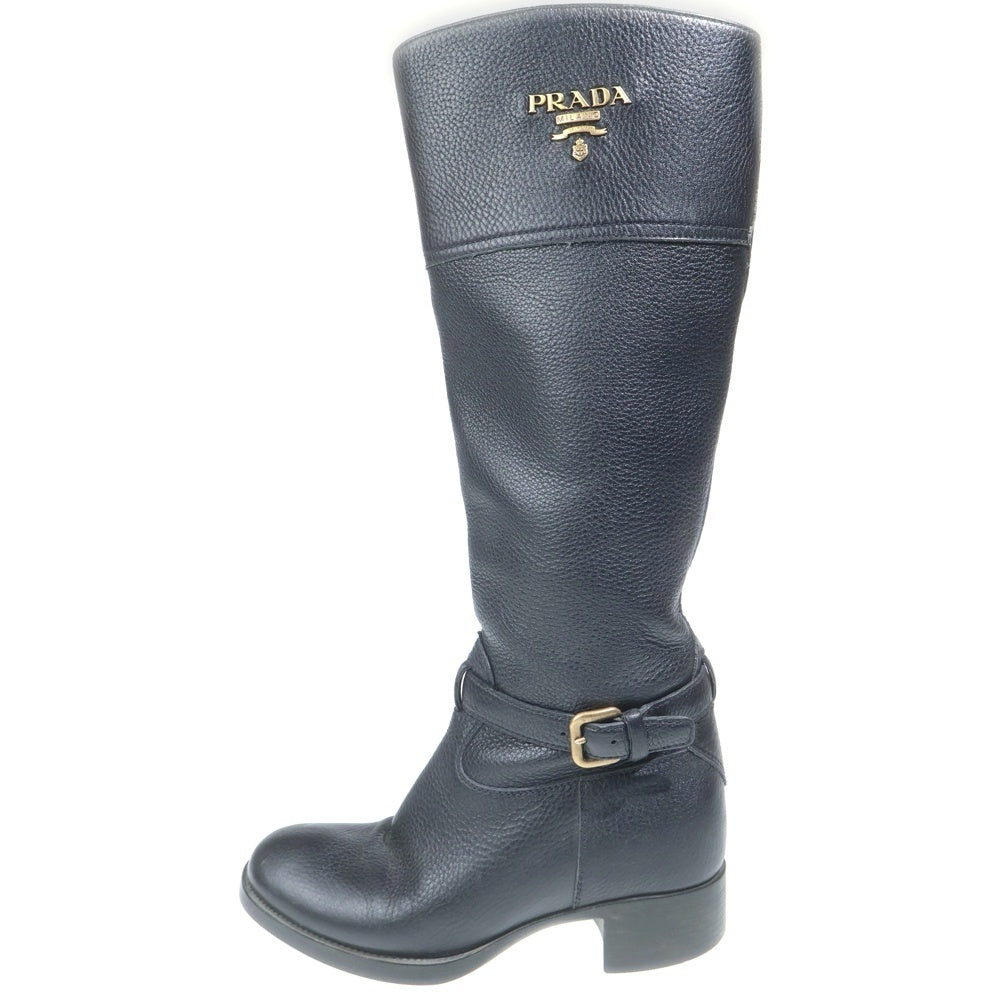 PRADA(プラダ) ロゴ ロングブーツ ブラック レザー 1W687C レディース