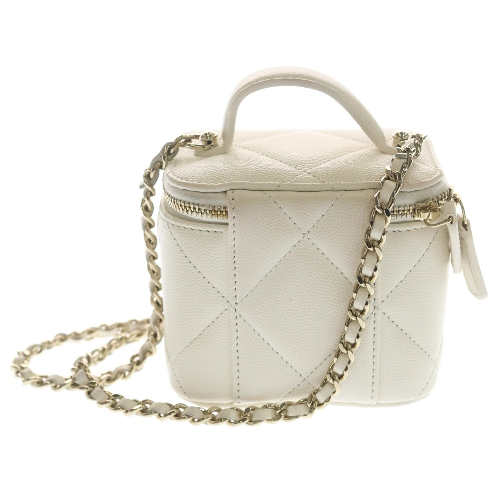 CHANEL(シャネル) ミニ バニティバッグ ショルダーバッグ チェーンバッグ キャビアスキン ホワイト ゴールド金具 レディース