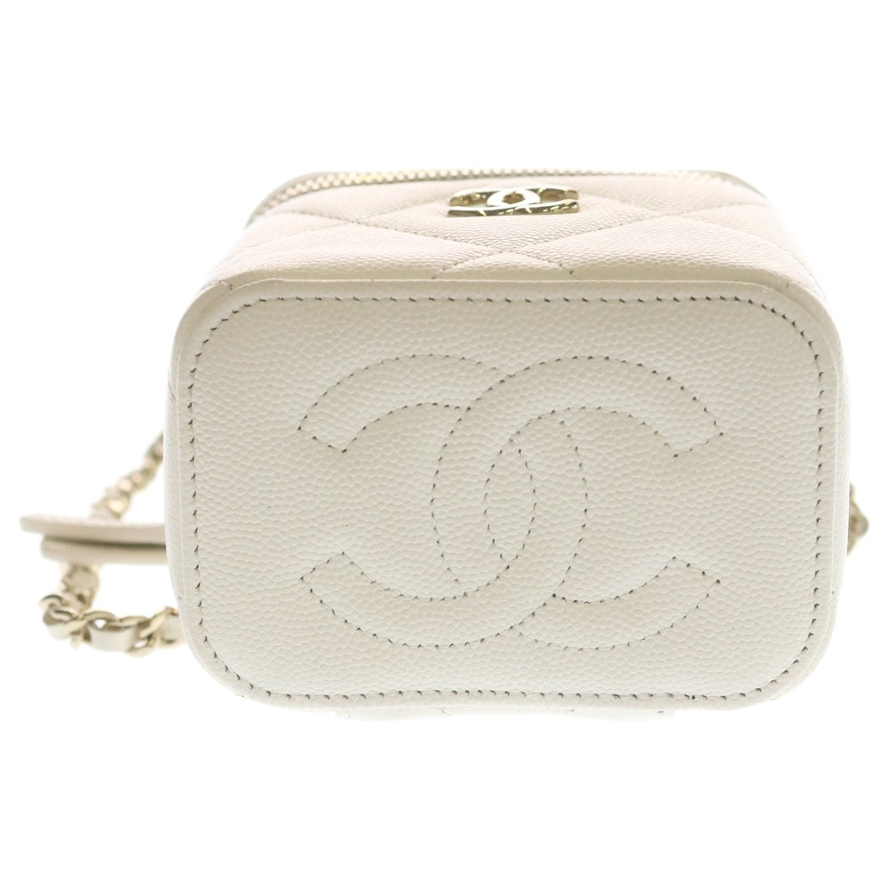 CHANEL(シャネル) ミニ バニティバッグ ショルダーバッグ チェーンバッグ キャビアスキン ホワイト ゴールド金具 レディース