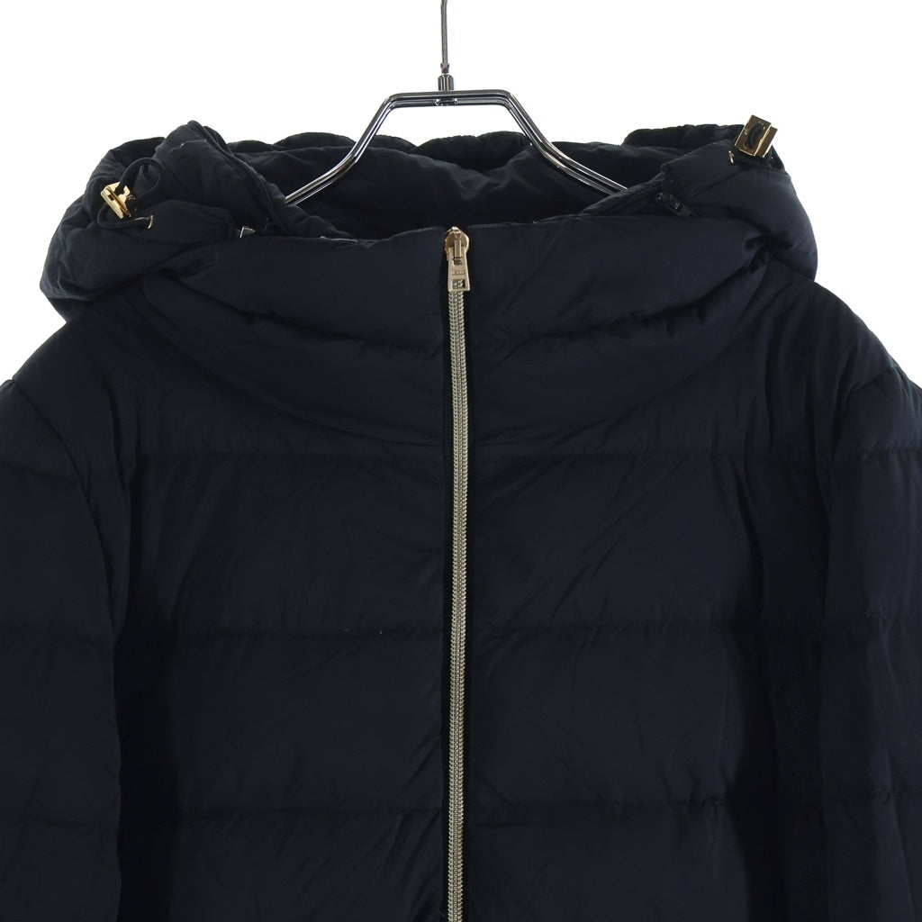 HERNO(ヘルノ) フーデッド ジップアップ ダウン ロングジャケット コート ブラック レディース