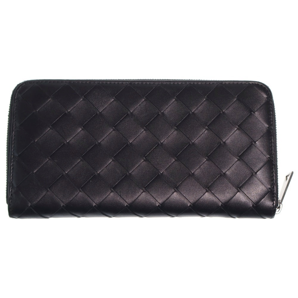 BOTTEGA VENETA(ボッテガヴェネタ) イントレチャート ラウンドファスナー ロングウォレット カードケース 長財布 ブラック レザー シルバー金具