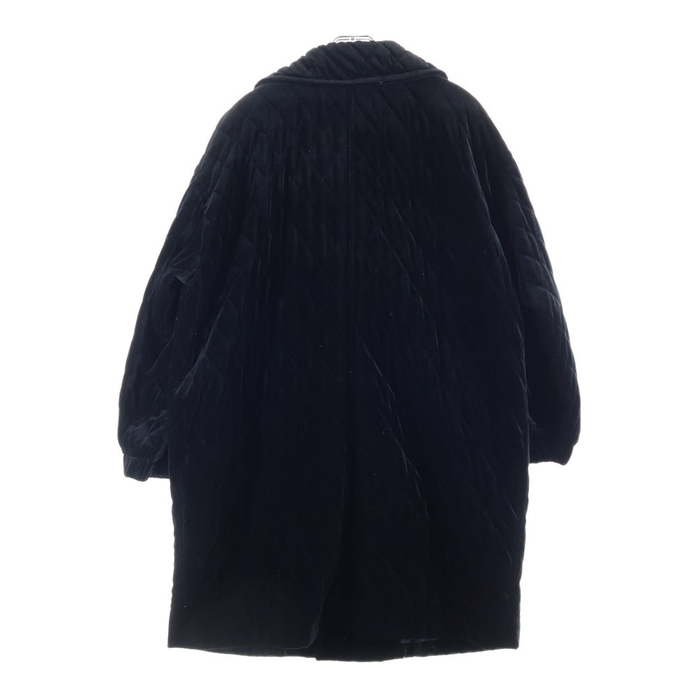 Leilian(レリアン) ベロア ベルベット ショールカラー キルティング ダブルブレスト 中綿 コート ブラック レディース