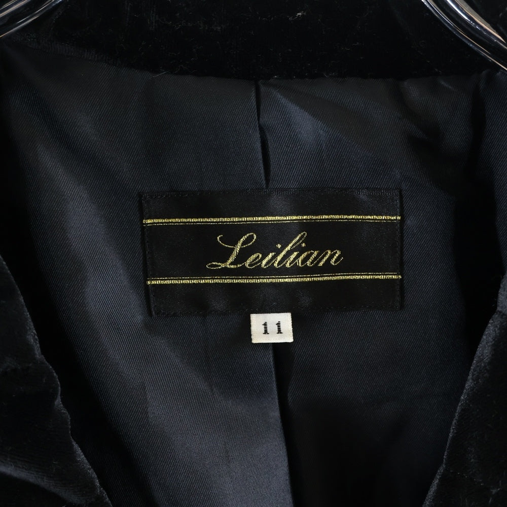 Leilian(レリアン) ベロア ベルベット ショールカラー キルティング ダブルブレスト 中綿 コート ブラック レディース
