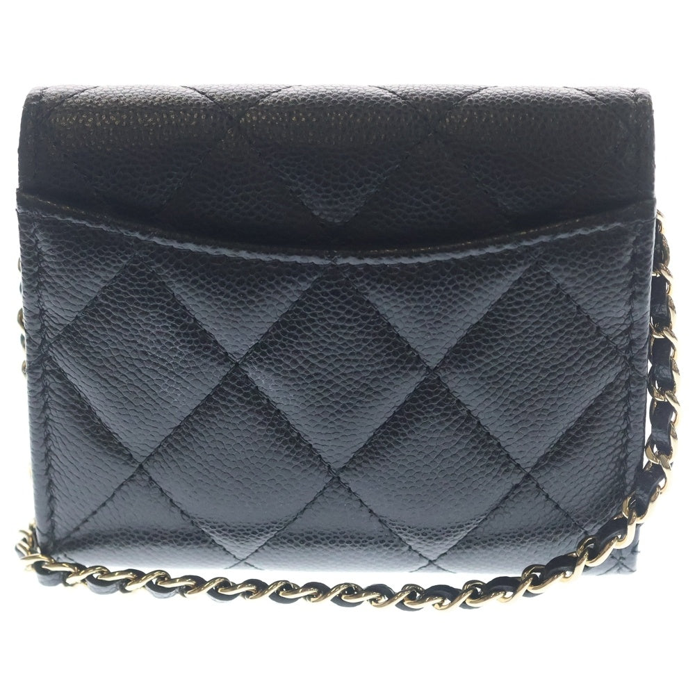 CHANEL(シャネル) マトラッセ チェーンウォレット ミニ財布 ブラック キャビア ゴールド金具 レディース
