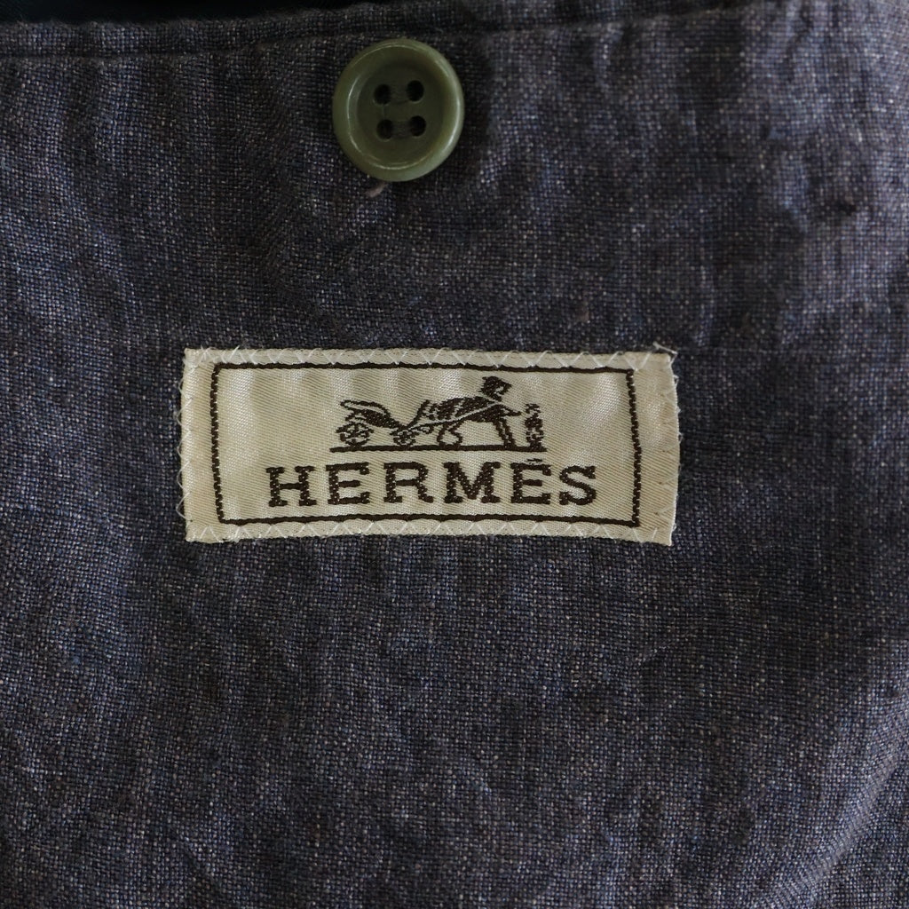 HERMES(エルメス) エクスリブリス ボタン リネン 2B テーラードジャケット ネイビー
