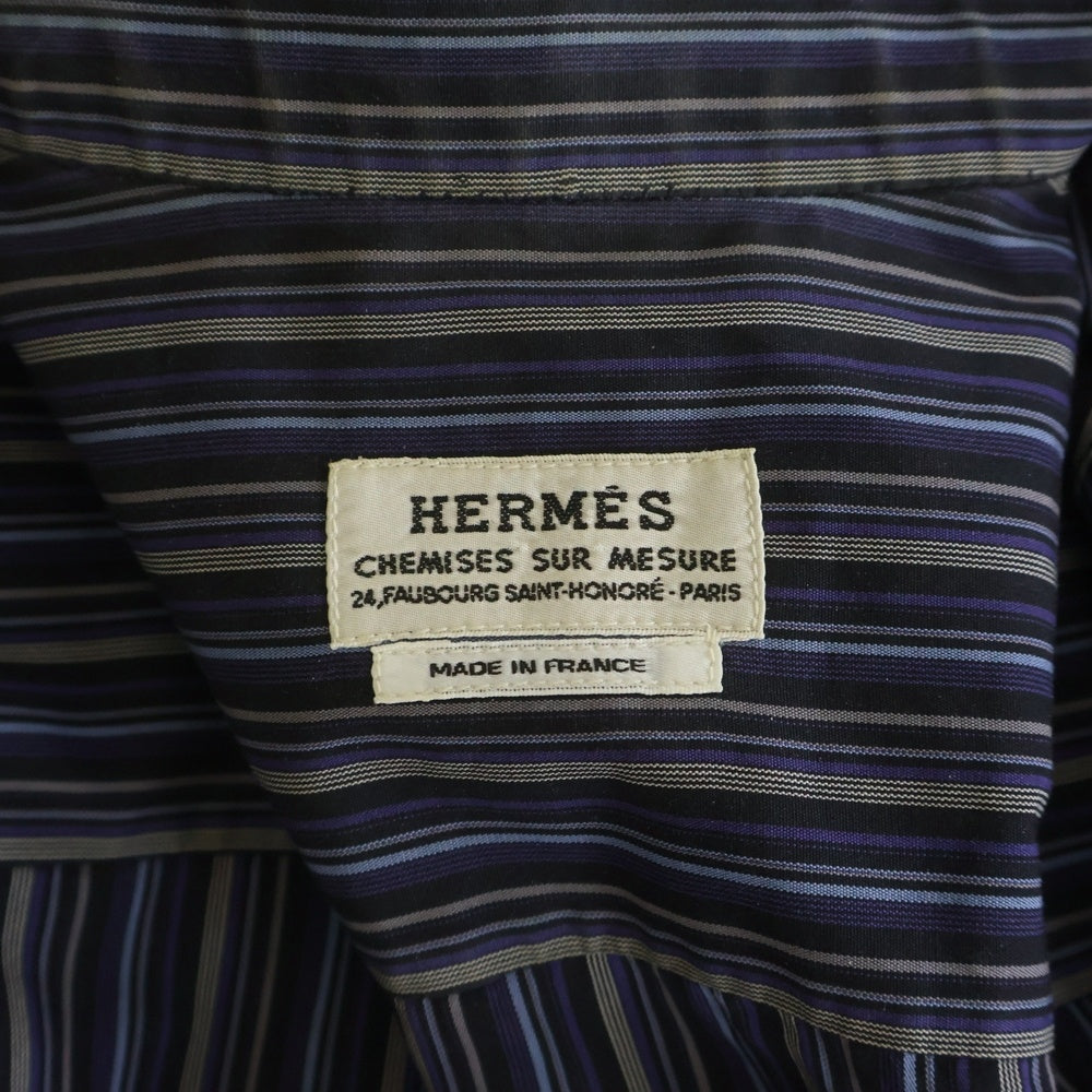 HERMES(エルメス) ストライプ総柄 スタンドカラー ハーフジップ セリエボタン 長袖シャツ ネイビー