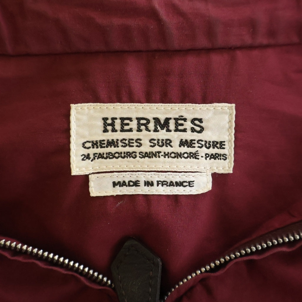 HERMES(エルメス) ハーフジップ 長袖ナイロンシャツ ボルドー ワインレッド
