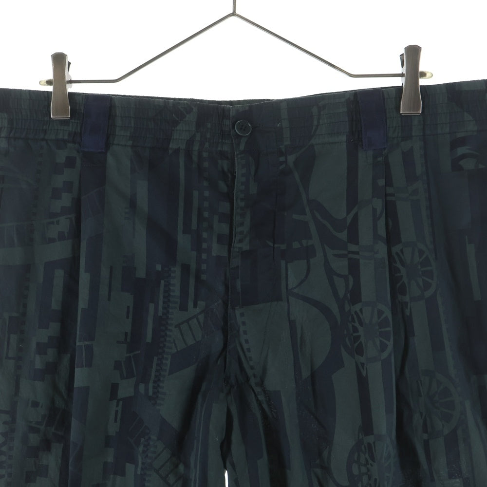 HERMES(エルメス) ジオメトリック 総柄プリント 1タック コットン スラックスパンツ グリーン