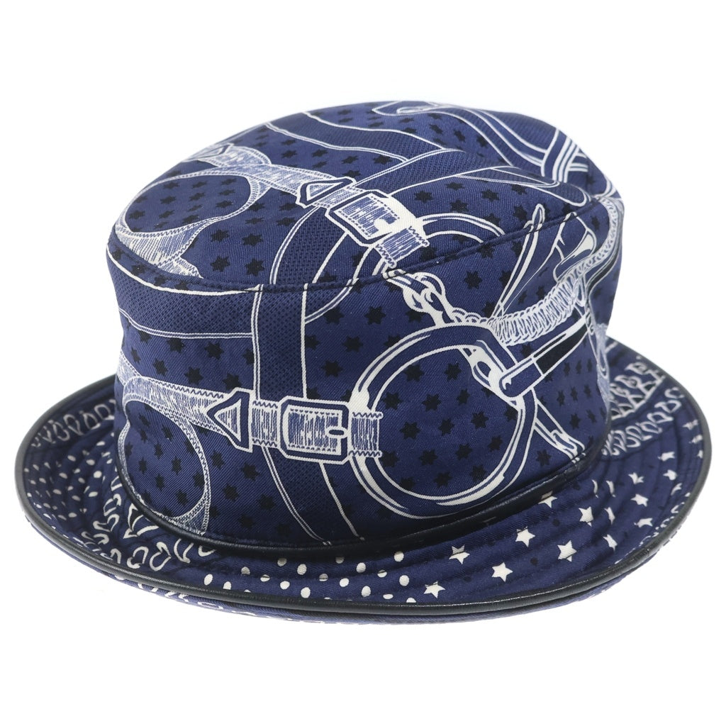 HERMES(エルメス) バケットハット スカーフ柄 ネイビー シルク