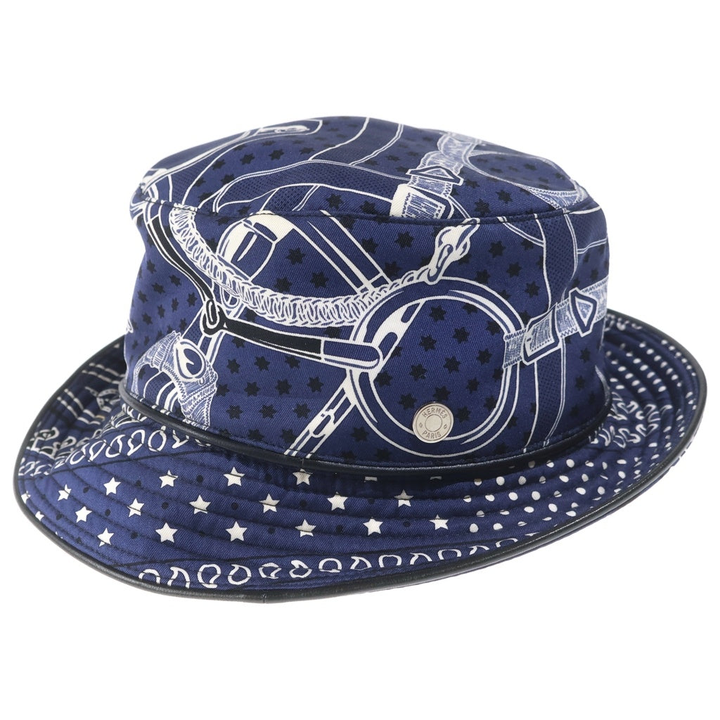 HERMES(エルメス) バケットハット スカーフ柄 ネイビー シルク