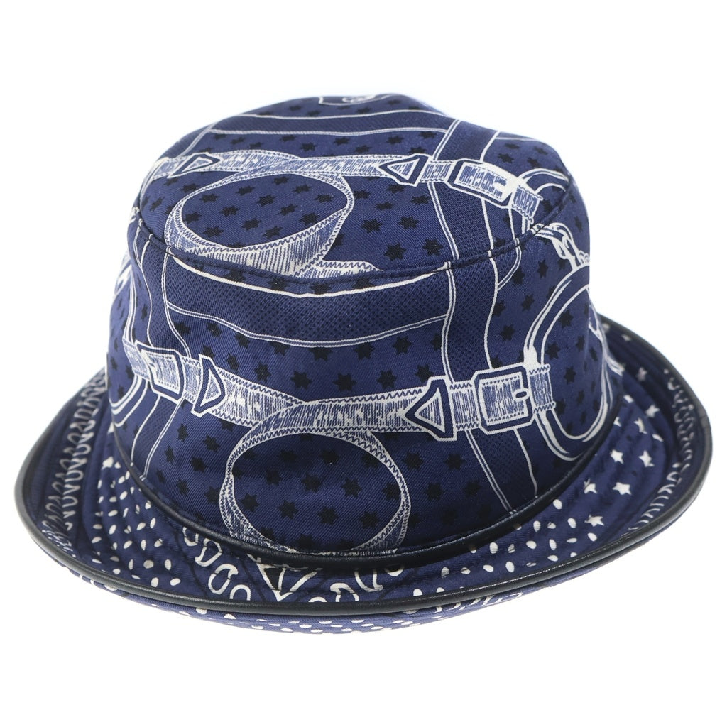 HERMES(エルメス) バケットハット スカーフ柄 ネイビー シルク
