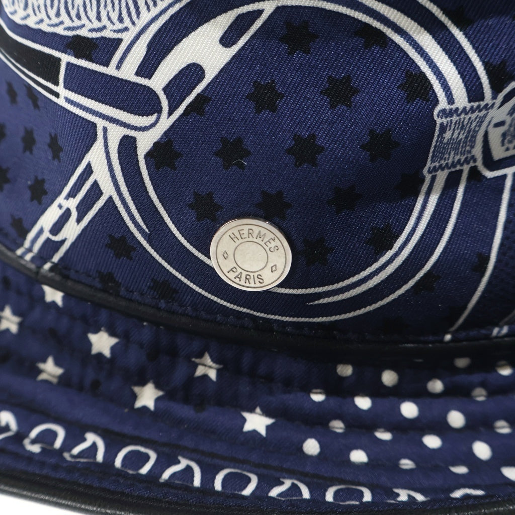HERMES(エルメス) バケットハット スカーフ柄 ネイビー シルク