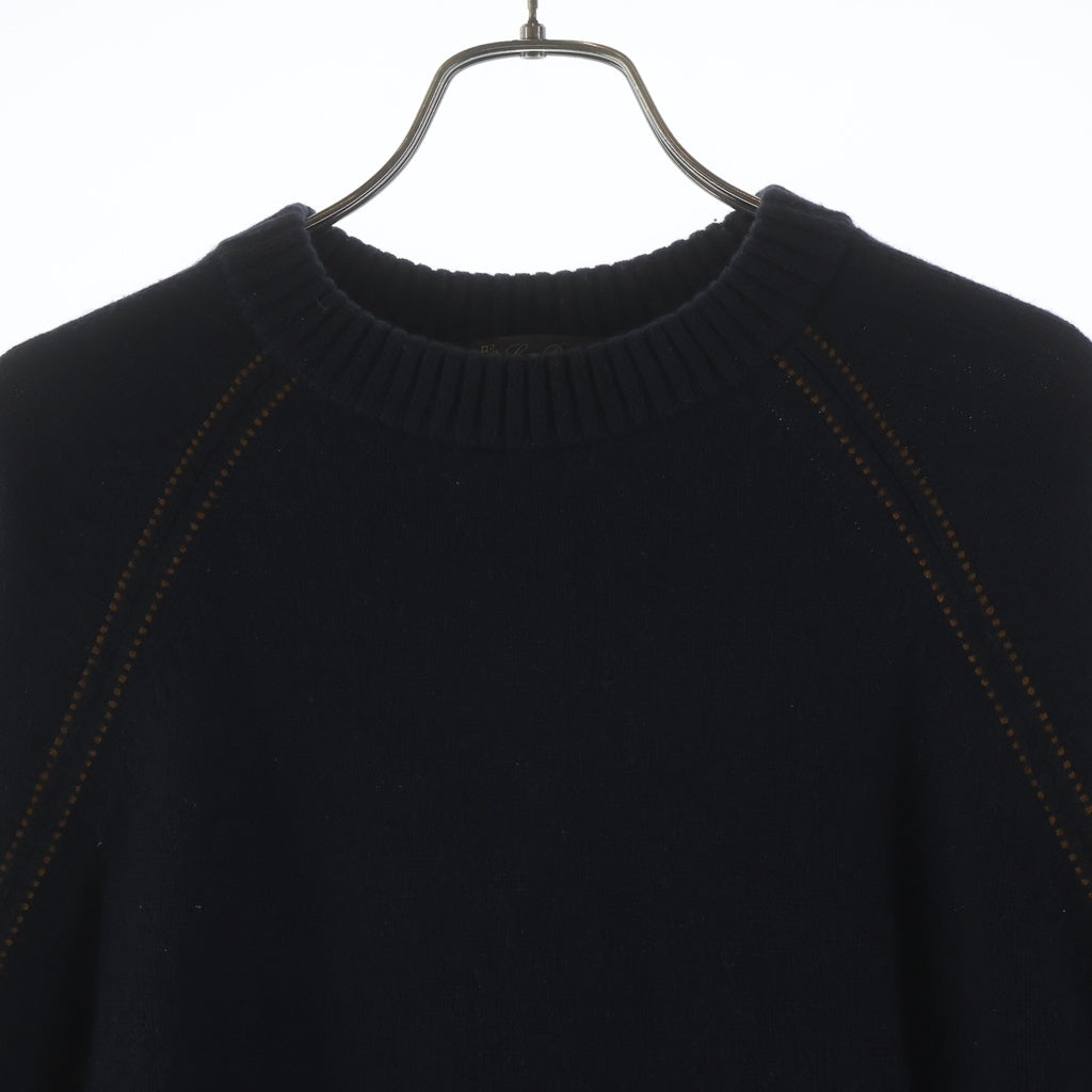 Loro Piana(ロロピアーナ) ラグランスリーブ バイカラーセーター ネイビー カシミヤ