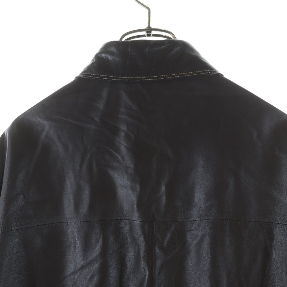 HERMES(エルメス) ステッチデザイン レザー 長袖シャツ ジャケット ブラウン