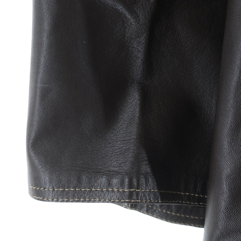 HERMES(エルメス) ステッチデザイン レザー 長袖シャツ ジャケット ブラウン