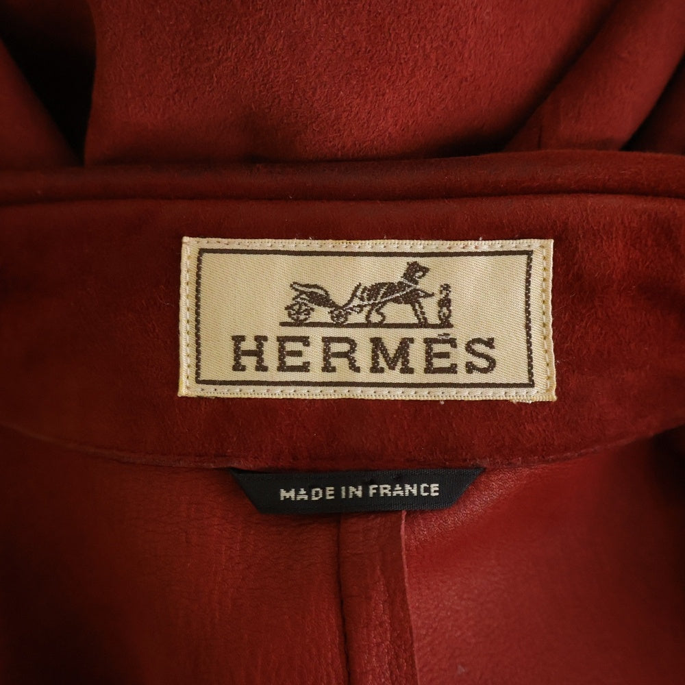 HERMES(エルメス) ステッチデザイン ポケット スエードレザー ヌバック 長袖シャツ レッド