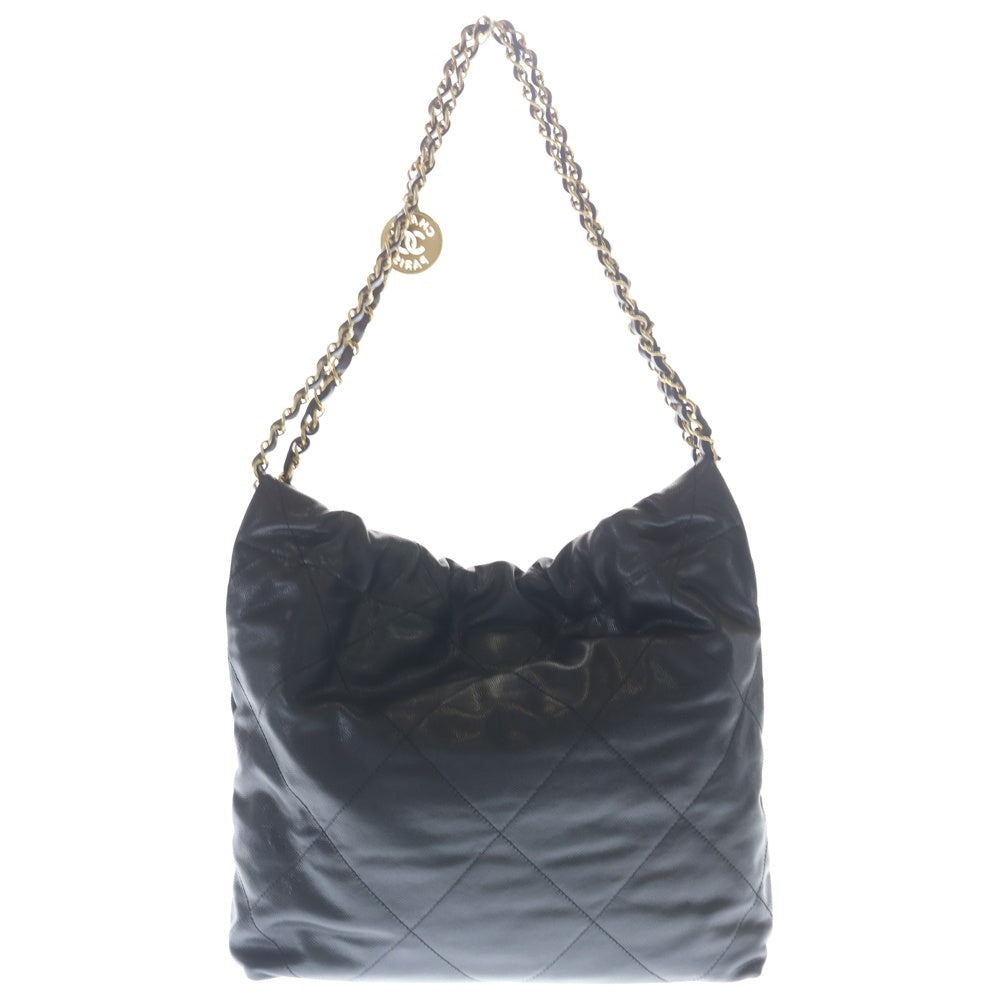 CHANEL(シャネル) シャネル22 スモール キャビアスキン レザー チェーンショルダーバッグ ゴールド金具 ブラック プレート レディース
