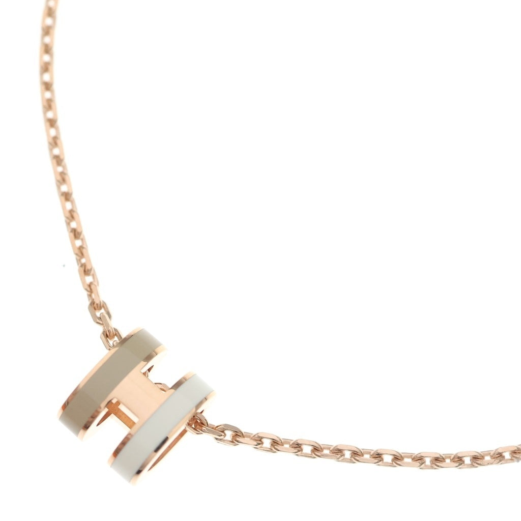 HERMES(エルメス) ミニ ポップH ネックレス ペンダント チェーン ピンクゴールド バイカラー ベージュ×ホワイト GP レディース