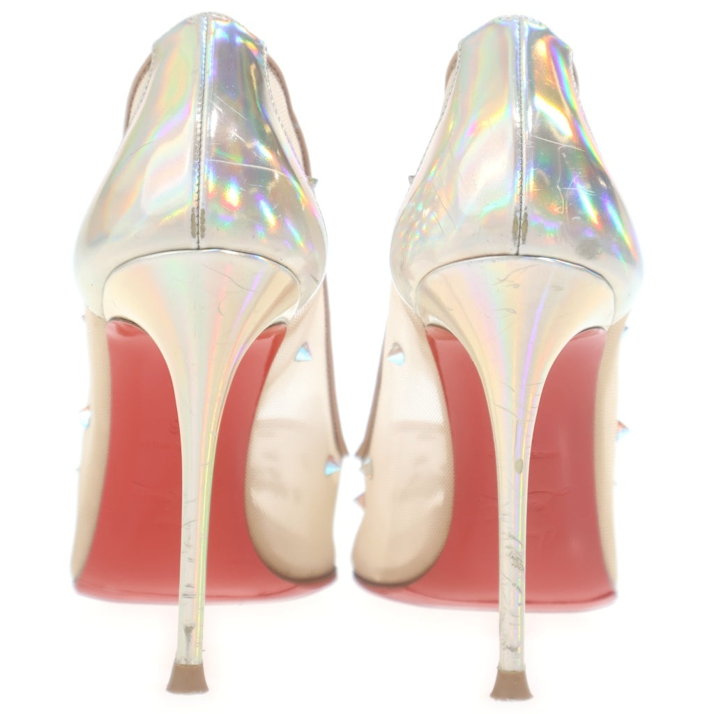 CHRISTIAN LOUBOUTIN(クリスチャンルブタン) スパイクスタッズ ポインテッドトゥ ヒールパンプス ベージュ メッシュ #36 レディース