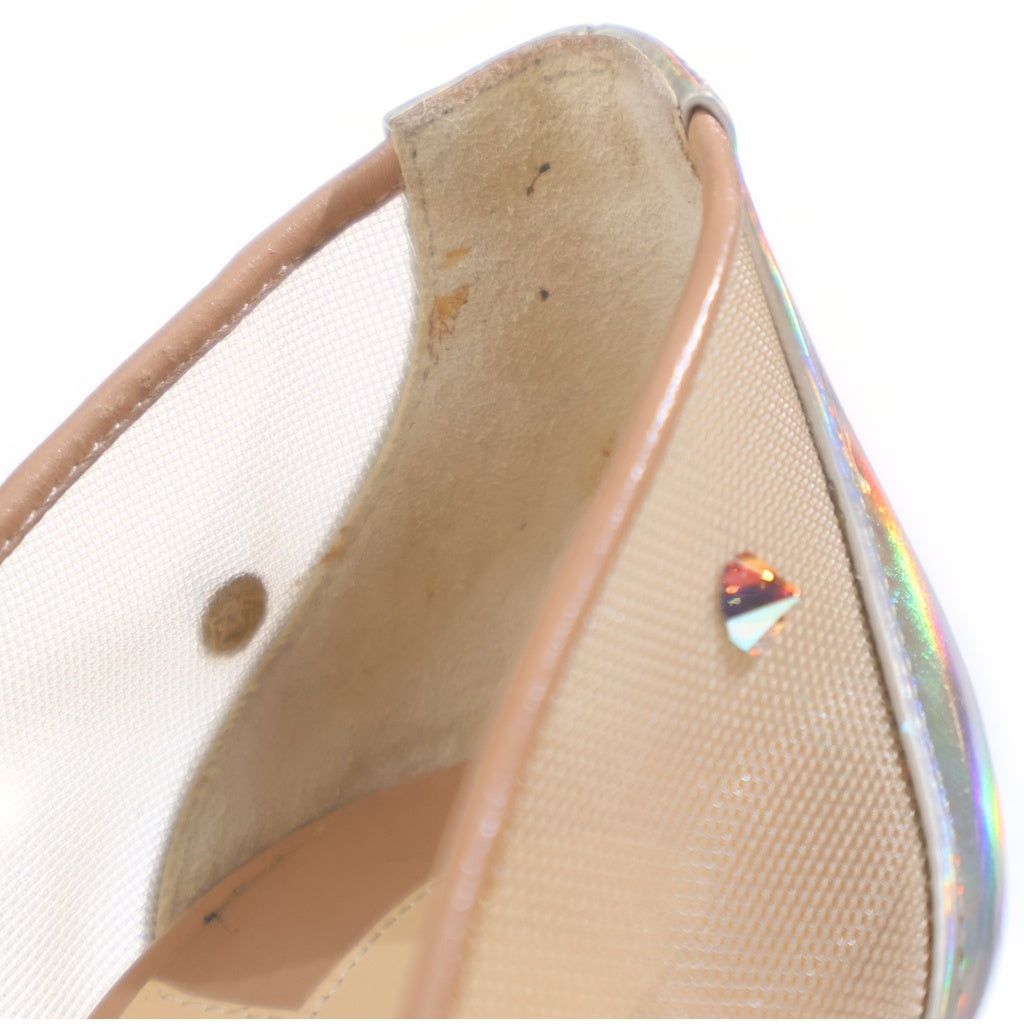 CHRISTIAN LOUBOUTIN(クリスチャンルブタン) スパイクスタッズ ポインテッドトゥ ヒールパンプス ベージュ メッシュ #36 レディース