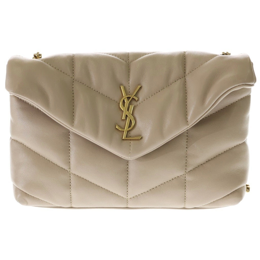SAINT LAURENT PARIS(サンローランパリ) ルル パファー トイバッグ キルティングバッグ チェーンショルダーバッグ ベージュ ラムスキン 620333 ゴールド金具 レディース