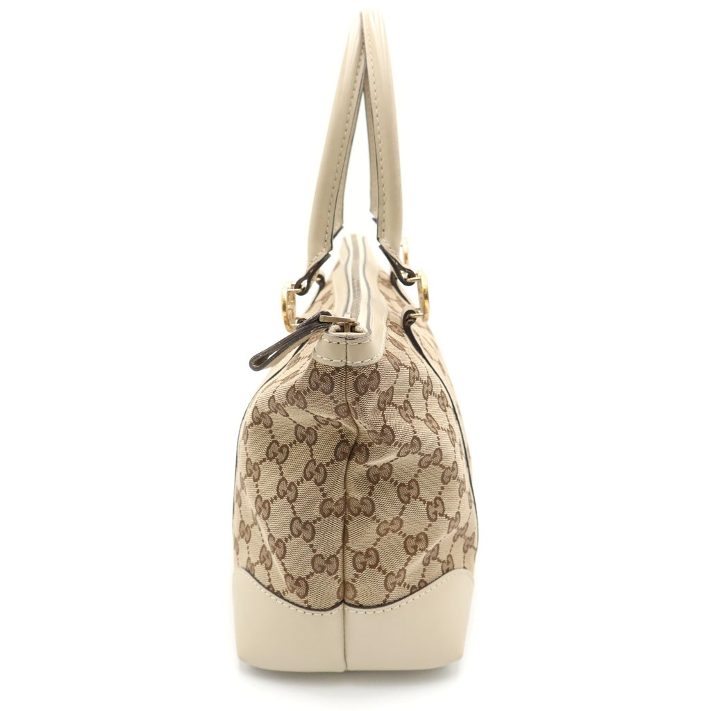 GUCCI(グッチ) GGキャンバス ラブリー ハンドバッグ トートバッグ ホワイト×ベージュ キャンバス×レザー 257069 ゴールド金具 レディース