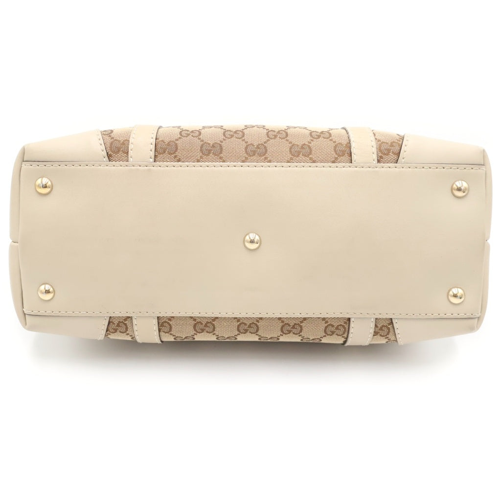 GUCCI(グッチ) GGキャンバス ラブリー ハンドバッグ トートバッグ ホワイト×ベージュ キャンバス×レザー 257069 ゴールド金具 レディース