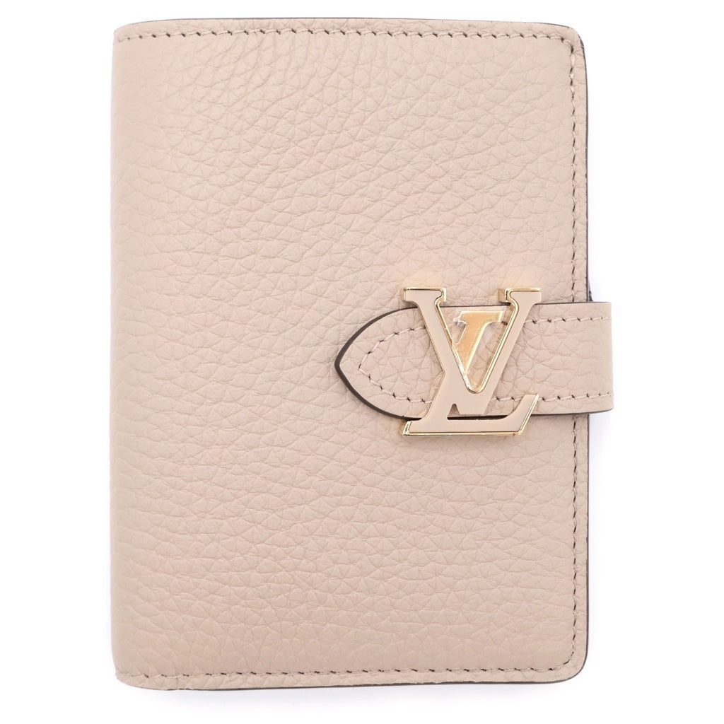 LOUIS VUITTON(ルイヴィトン) LVヴェルティカル トリヨン レザー コンパクトウォレット 二つ折り財布 ゴールド金具 ベージュ/ライトブルー M82198 レディース