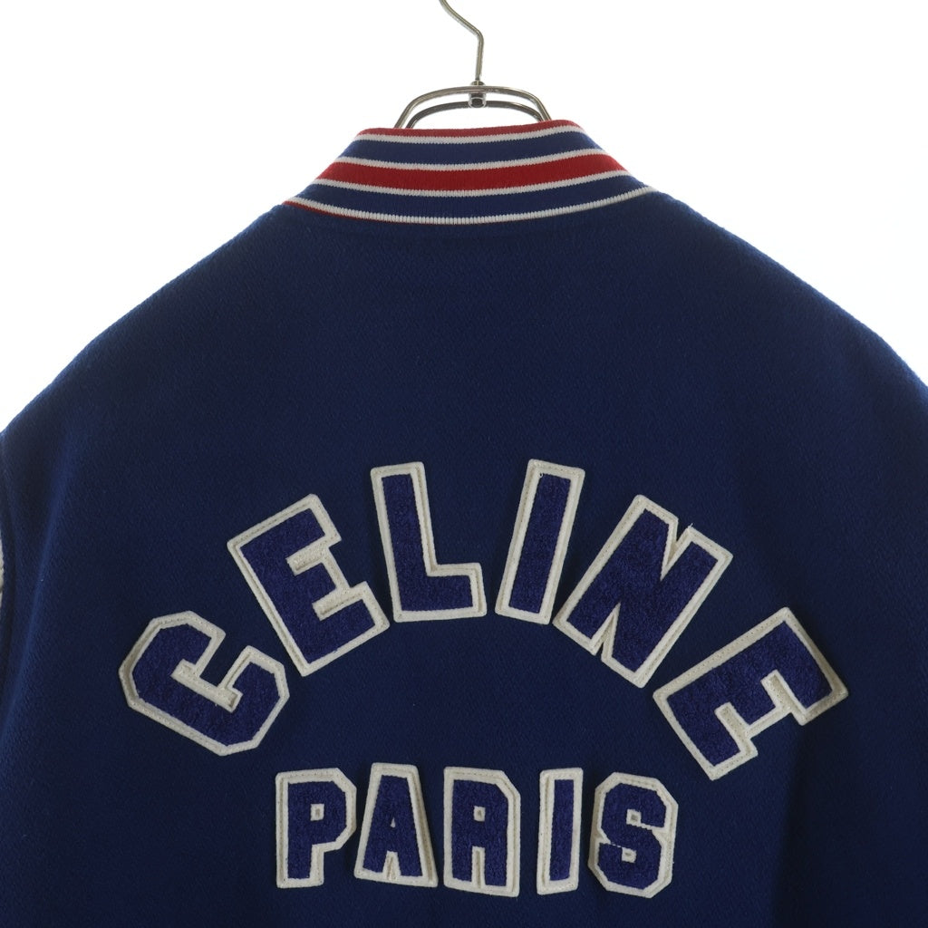 CELINE(セリーヌ) テディ ワッペンロゴ レザー ウール スタジアムジャケット スタジャン ブルゾン ブルー 2W804896C