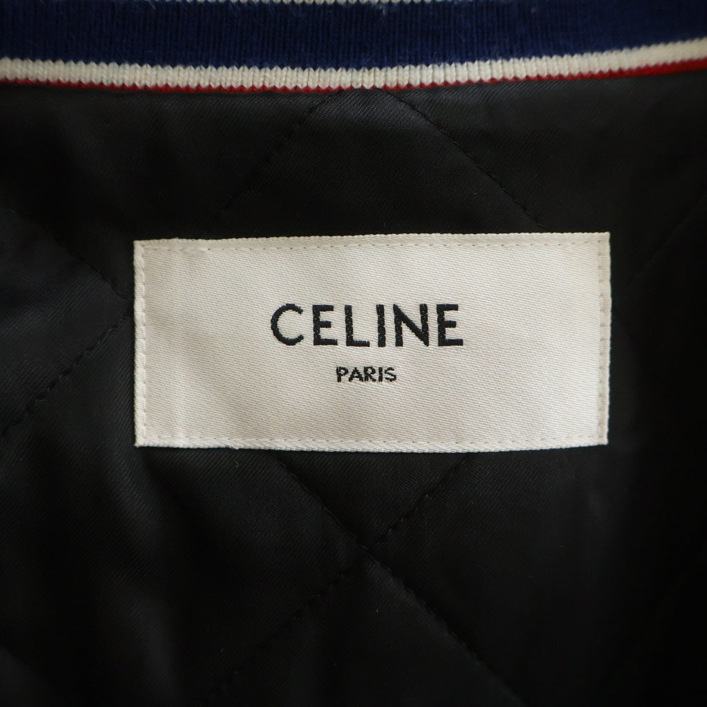 CELINE(セリーヌ) テディ ワッペンロゴ レザー ウール スタジアムジャケット スタジャン ブルゾン ブルー 2W804896C