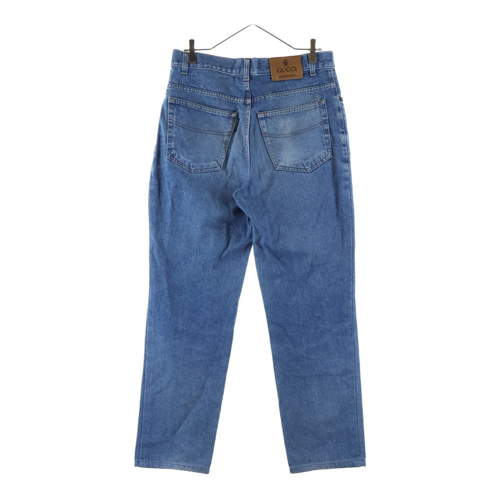 GUCCI(グッチ) レザーパッチ ストレートデニムパンツ ジーンズ インディゴ レディース