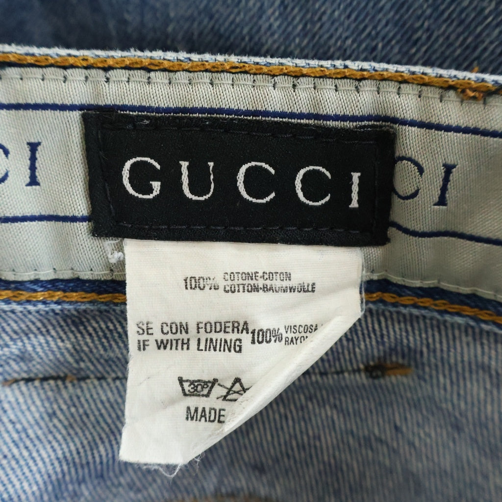GUCCI(グッチ) レザーパッチ ストレートデニムパンツ ジーンズ インディゴ レディース
