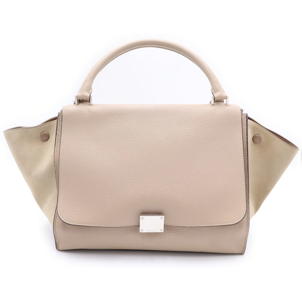 CELINE(セリーヌ) トラペーズ ミディアム 2WAYショルダーバッグ ハンドバッグ ベージュ レザー×スエード シルバー金具 レディース