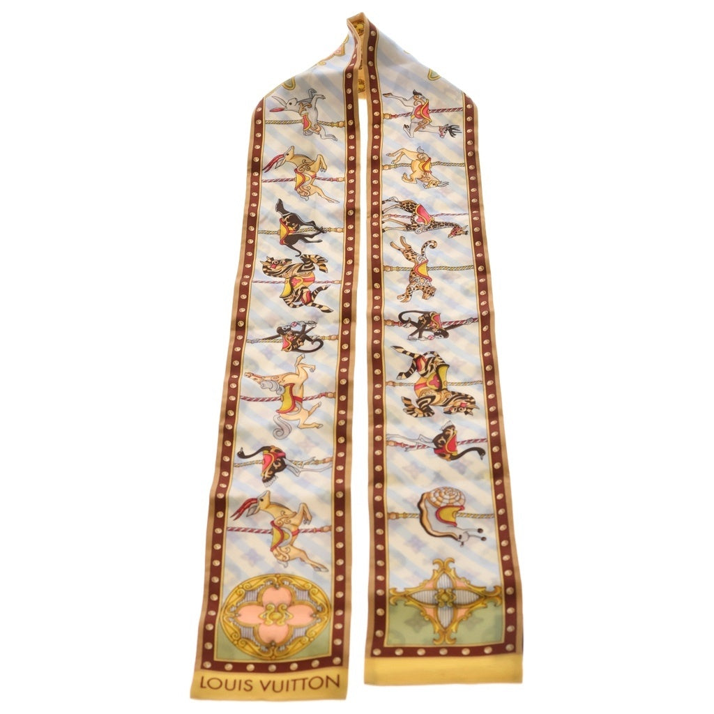 LOUIS VUITTON(ルイヴィトン) LVカルーセル バンドー メリーゴーランド 総柄プリント シルク スカーフ ベージュ/ライトブルー M97592 レディース