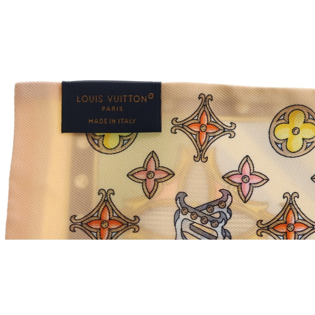 LOUIS VUITTON(ルイヴィトン) LVカルーセル バンドー メリーゴーランド 総柄プリント シルク スカーフ ベージュ/ライトブルー M97592 レディース