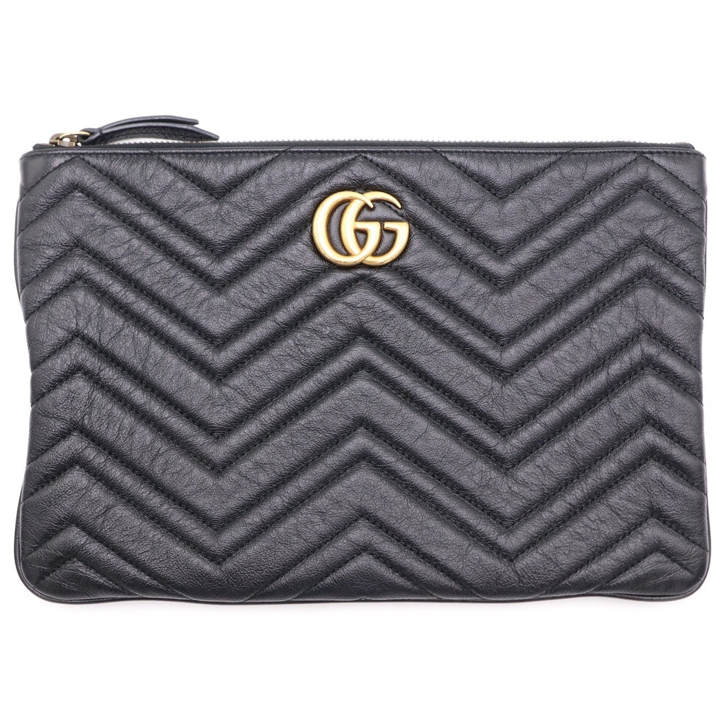 GUCCI(グッチ) GGマーモント クラッチバッグ セカンドバッグ ブラック レザー 525541 ゴールド金具 レディース