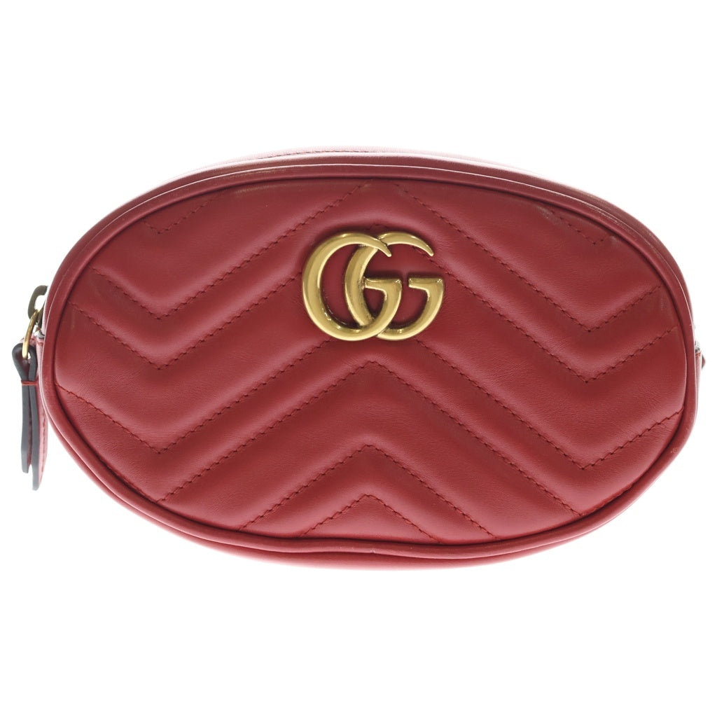 GUCCI(グッチ) GGマーモント ウエストバッグ ボディバッグ ショルダーバッグ レッド レザー 476434 ゴールド金具 レディース