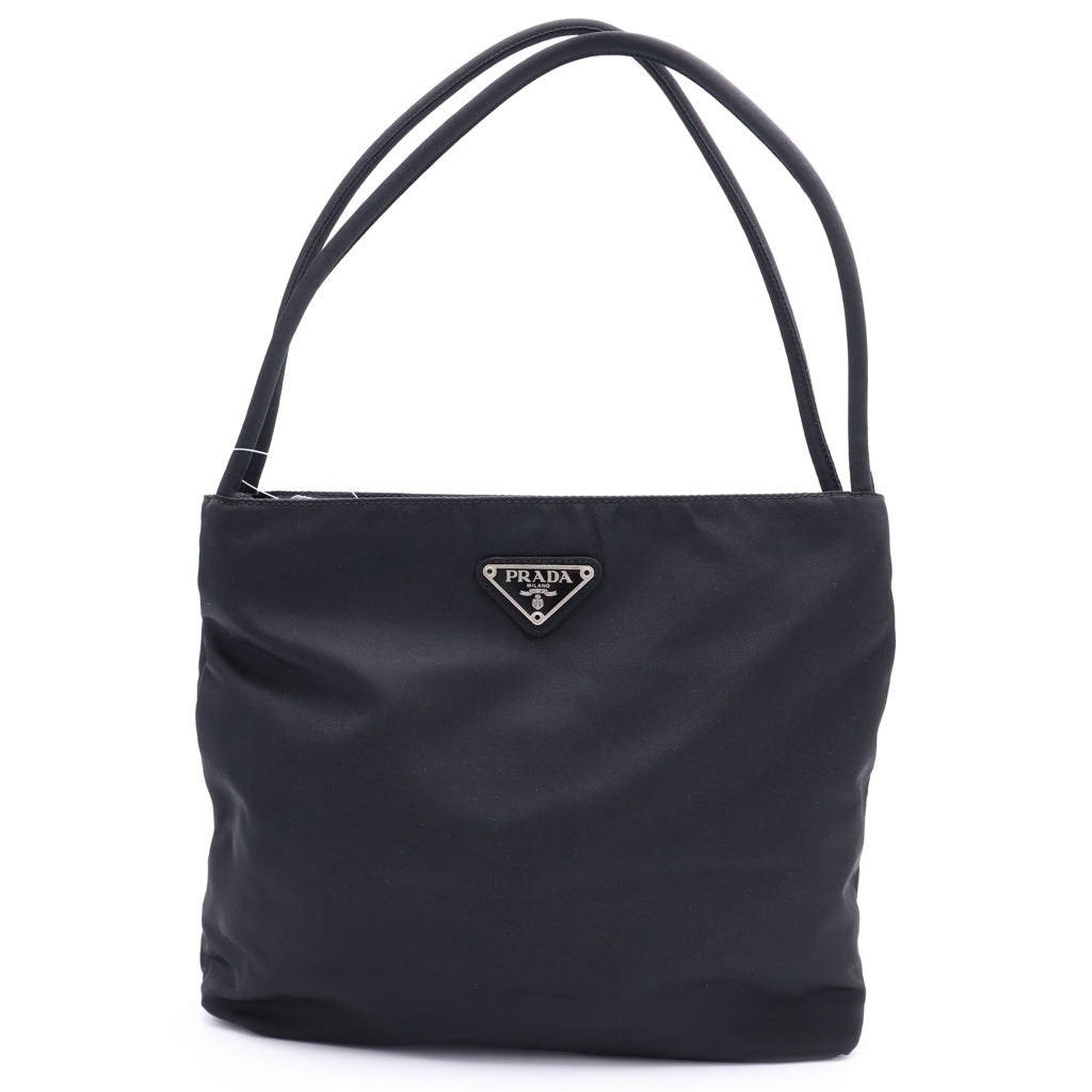 PRADA(プラダ) トライアングルロゴ プレート ナイロン トートバッグ シルバー金具 ブラック B6242 レディース