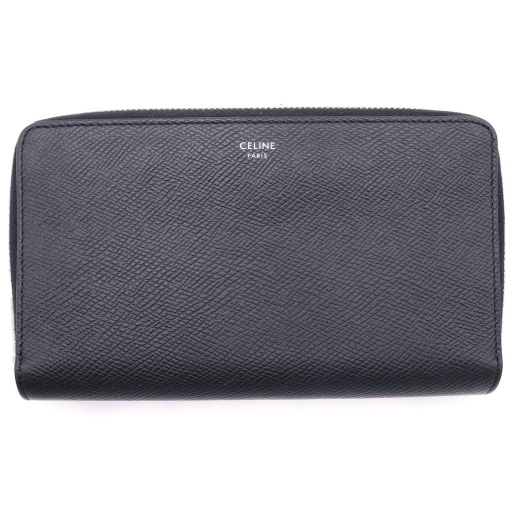 CELINE(セリーヌ) ロゴ ラウンドファスナー レザー ロングウォレット 長財布 ブラック レディース
