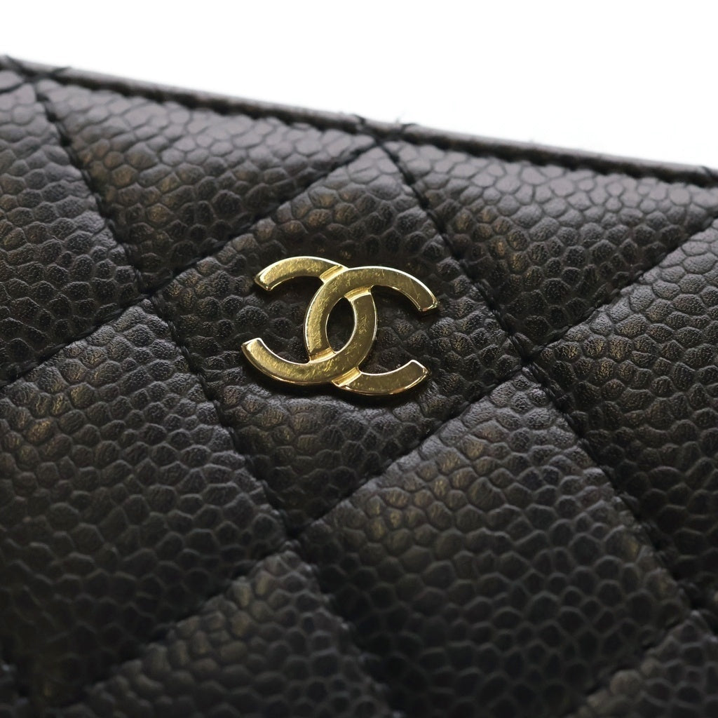 CHANEL(シャネル) マトラッセ キャビアスキン レザー コインパース ケース コンパクトウォレット 財布 ゴールド金具 ブラック レディース