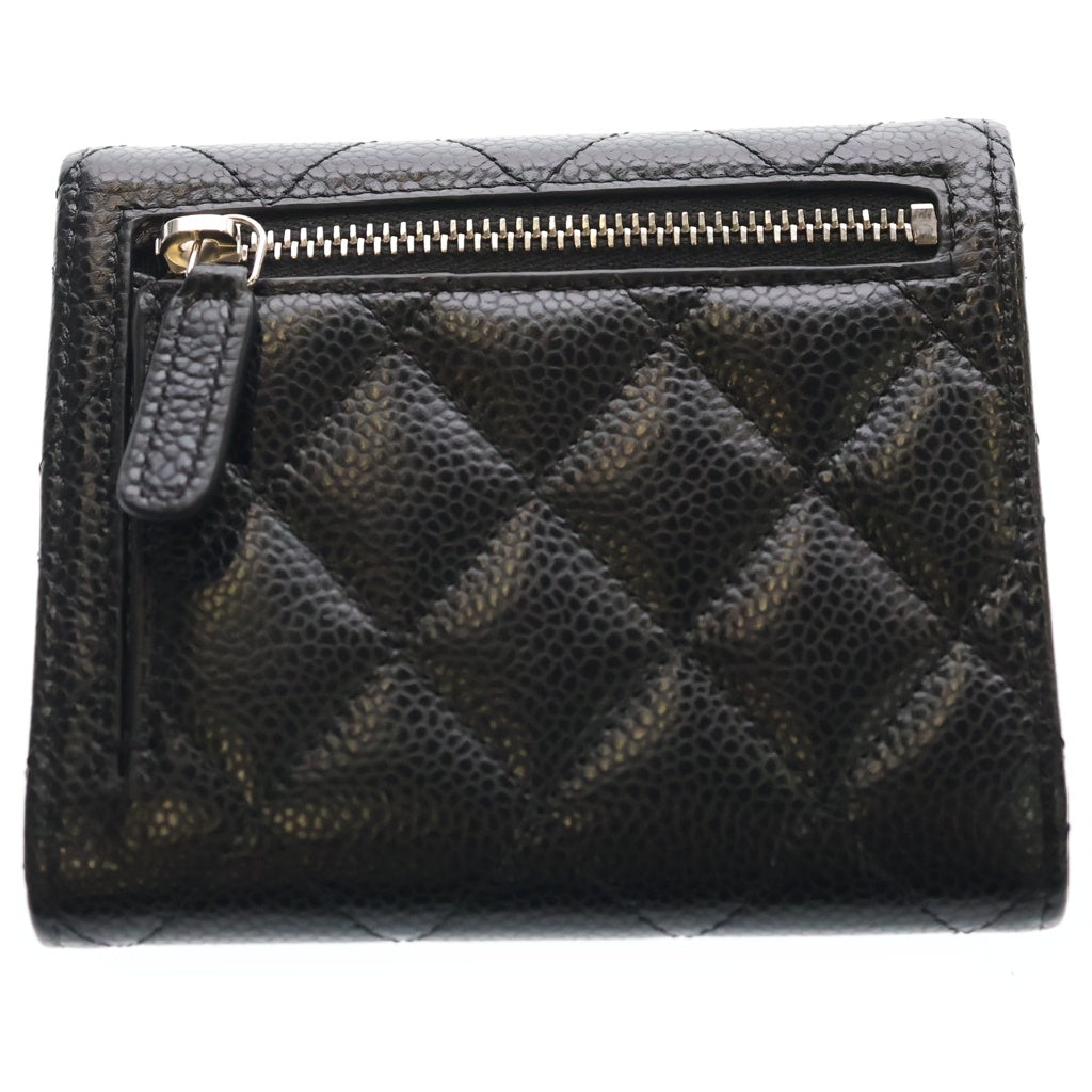 CHANEL(シャネル) マトラッセ クラシック キャビアスキン レザー コンパクトウォレット 三つ折り財布 シルバー金具 ブラック レディース