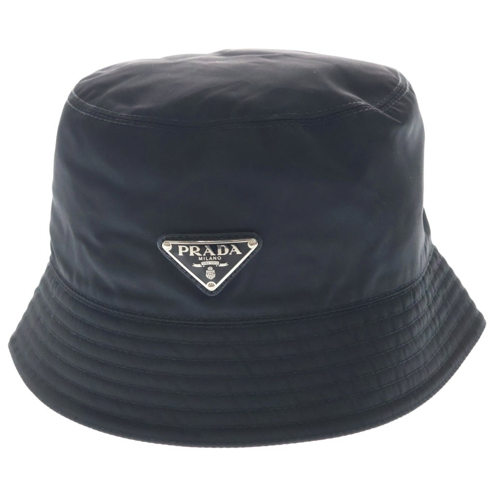 PRADA(プラダ) RE-NYLON リナイロン トライアングルロゴプレート バケットハット 帽子 ブラック 1HC137 レディース