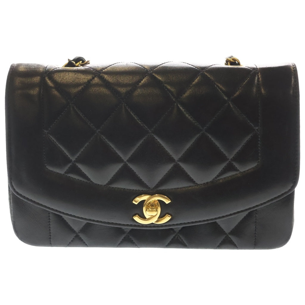 CHANEL(シャネル) マトラッセ ダイアナ22 チェーン ショルダーバッグ ラムスキン レザー ゴールド金具 ブラック 3番台 レディース