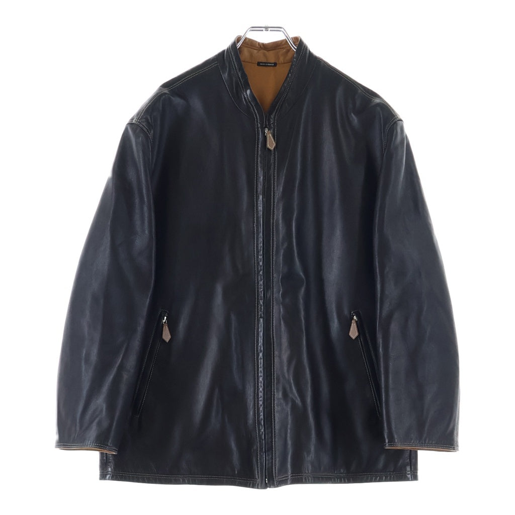 HERMES(エルメス) ラムスキン レザー ジップアップ シングルライダースジャケット ブラック