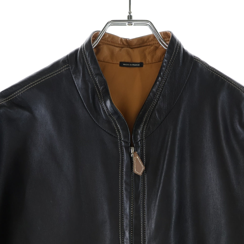 HERMES(エルメス) ラムスキン レザー ジップアップ シングルライダースジャケット ブラック