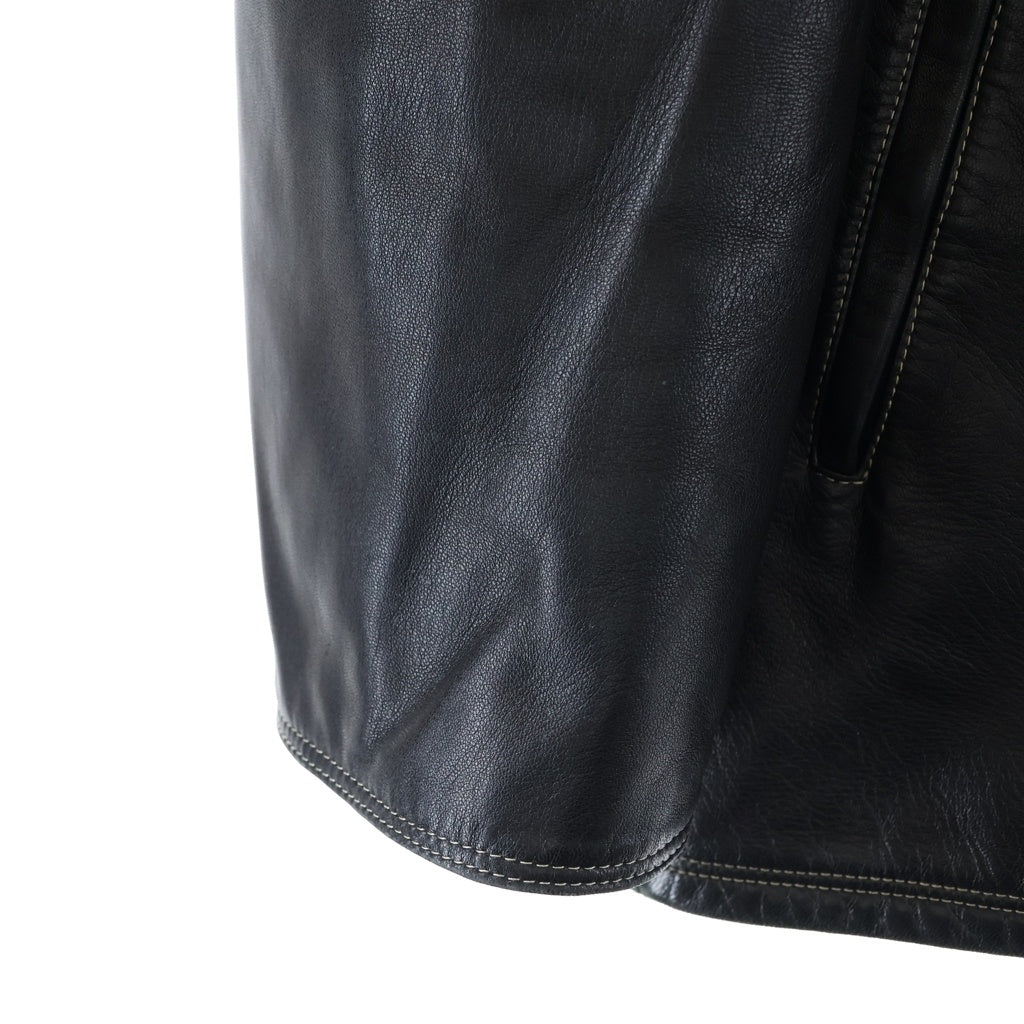HERMES(エルメス) ラムスキン レザー ジップアップ シングルライダースジャケット ブラック