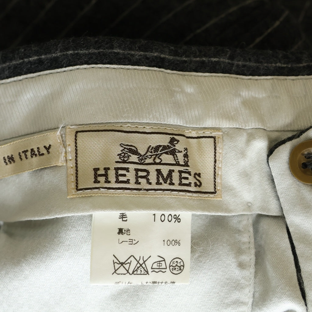 HERMES(エルメス) セットアップスーツ ストライプ総柄 ウール 3B テーラードジャケット スラックスパンツ グレー