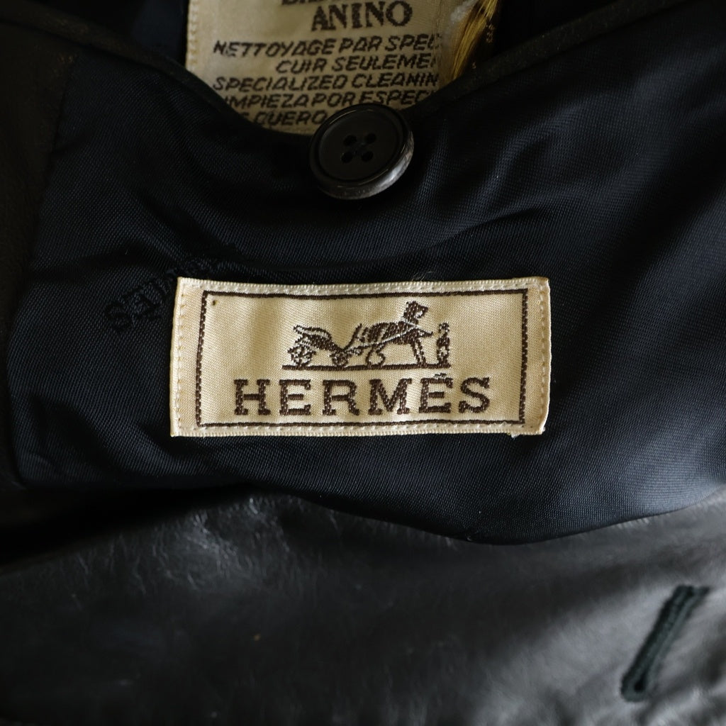 HERMES(エルメス) ラムスキン レザー 3B テーラードジャケット ブラック