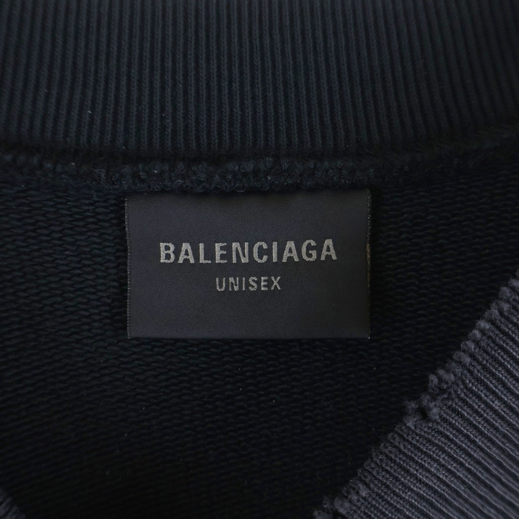 BALENCIAGA(バレンシアガ) 24SS Double Front Crew ダブルフロント ロゴプリント 刺繍 ダメージ加工 クルーネック プルオーバー スウェット トレーナー ブラック 791614